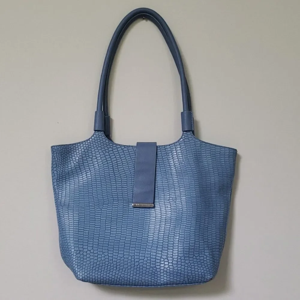 H by Halston Blue Embossed Croc Tote imperfect